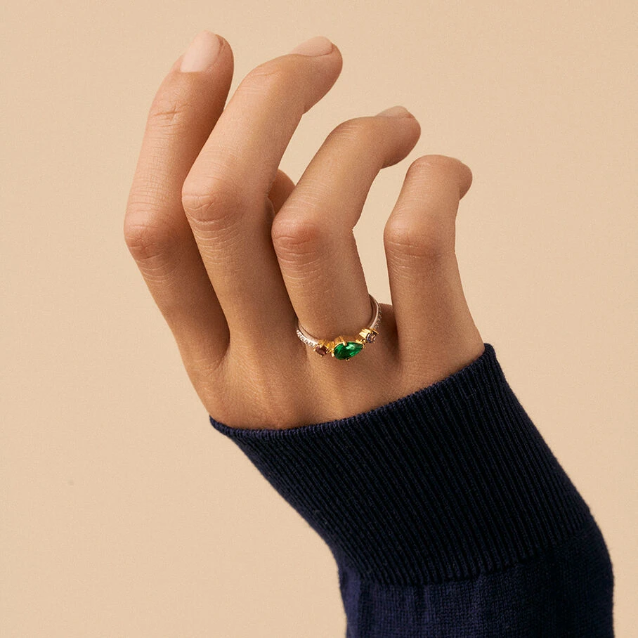 Bague Fine ASTRE - Multicolore / Doré 2 Bague Fine ASTRE - Multicolore / Doré – Image 2