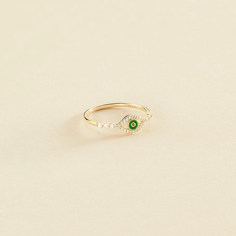 Bague Fine LUCKY EYE - Vert / Doré 1 Bague Fine LUCKY EYE - Vert / Doré