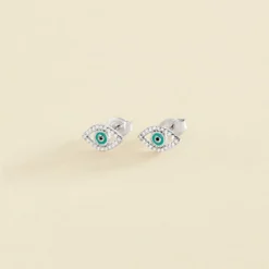 Boucles D'oreilles Puces LUCKY EYE - Turquoise / Argenté