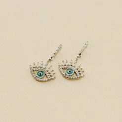 Boucles D'oreilles Pendantes LUCKY EYE - Turquoise / Argenté