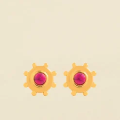 Boucles D'oreilles Puces BAIA - Fuchsia / Doré