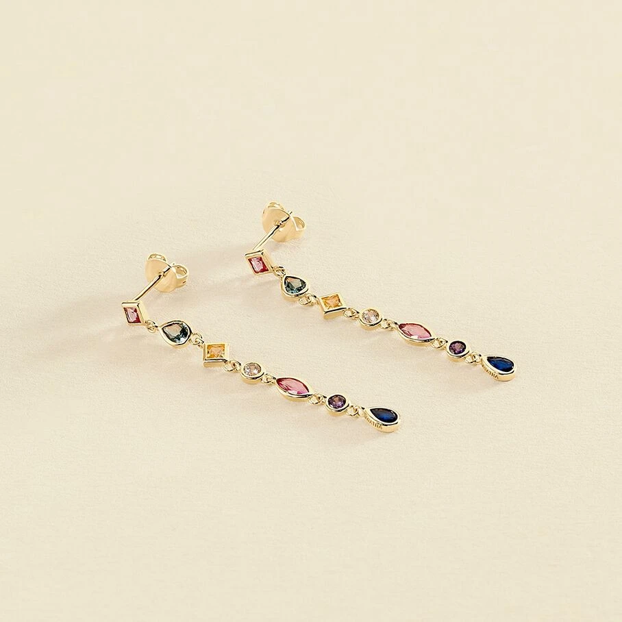 Boucles D'oreilles Pendantes CASCADA - Multicolore / Doré 1 Boucles D'oreilles Pendantes CASCADA - Multicolore / Doré