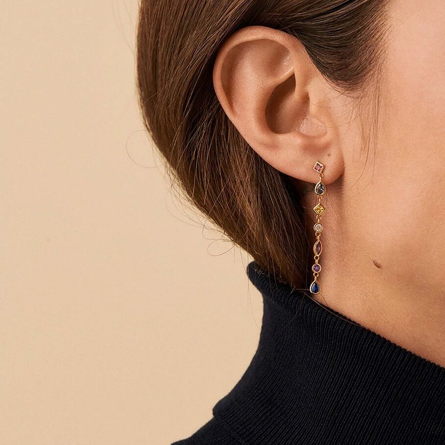 Boucles D'oreilles Pendantes CASCADA - Multicolore / Doré 2 Boucles D'oreilles Pendantes CASCADA - Multicolore / Doré – Image 2