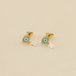 Boucles D'oreilles Puces CYCLADES - Turquoise / Doré