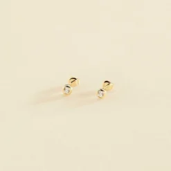 Boucles D'oreilles Puces BRILLANT - Cristal / Doré