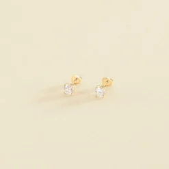 Boucles D'oreilles Puces SOL - Cristal / Doré