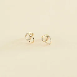 Boucles D'oreilles Puces RONDOU - Cristal / Doré