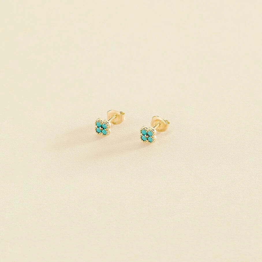 Boucles D'oreilles Puces BELOVED - Turquoise / Doré 1 Boucles D'oreilles Puces BELOVED - Turquoise / Doré