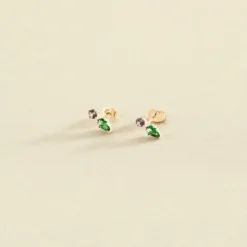 Boucles D'oreilles Puces ASTRE - Vert / Doré