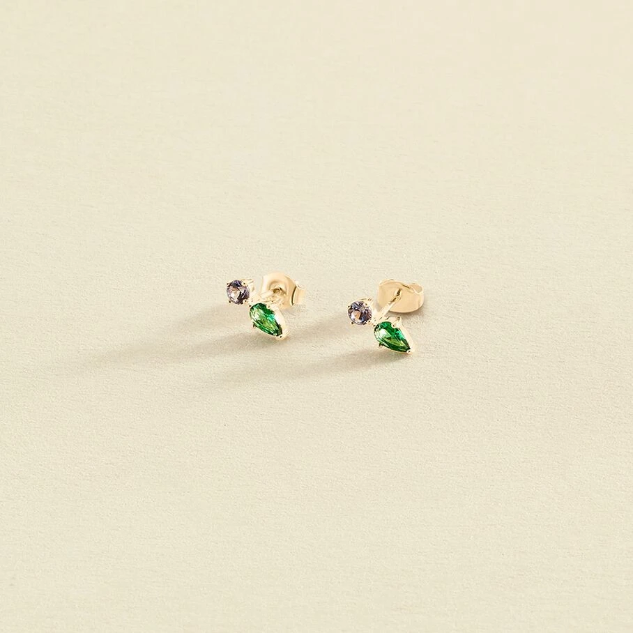 Boucles D'oreilles Puces ASTRE - Vert / Doré 1 Boucles D'oreilles Puces ASTRE - Vert / Doré