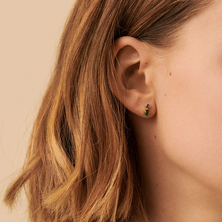 Boucles D'oreilles Puces ASTRE - Vert / Doré 2 Boucles D'oreilles Puces ASTRE - Vert / Doré – Image 2