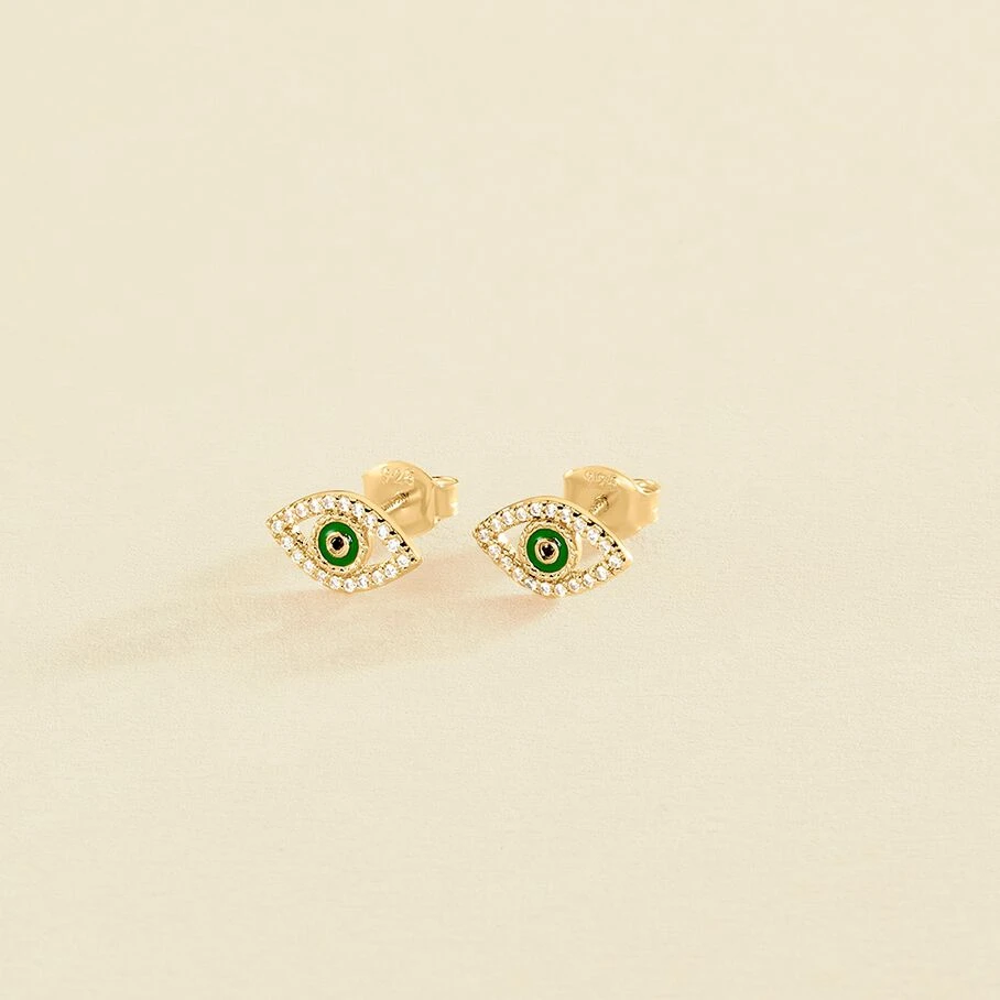 Boucles D'oreilles Puces LUCKY EYE - Vert / Doré 1 Boucles D'oreilles Puces LUCKY EYE - Vert / Doré