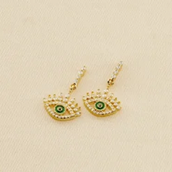 Boucles D'oreilles Pendantes LUCKY EYE - Vert / Doré