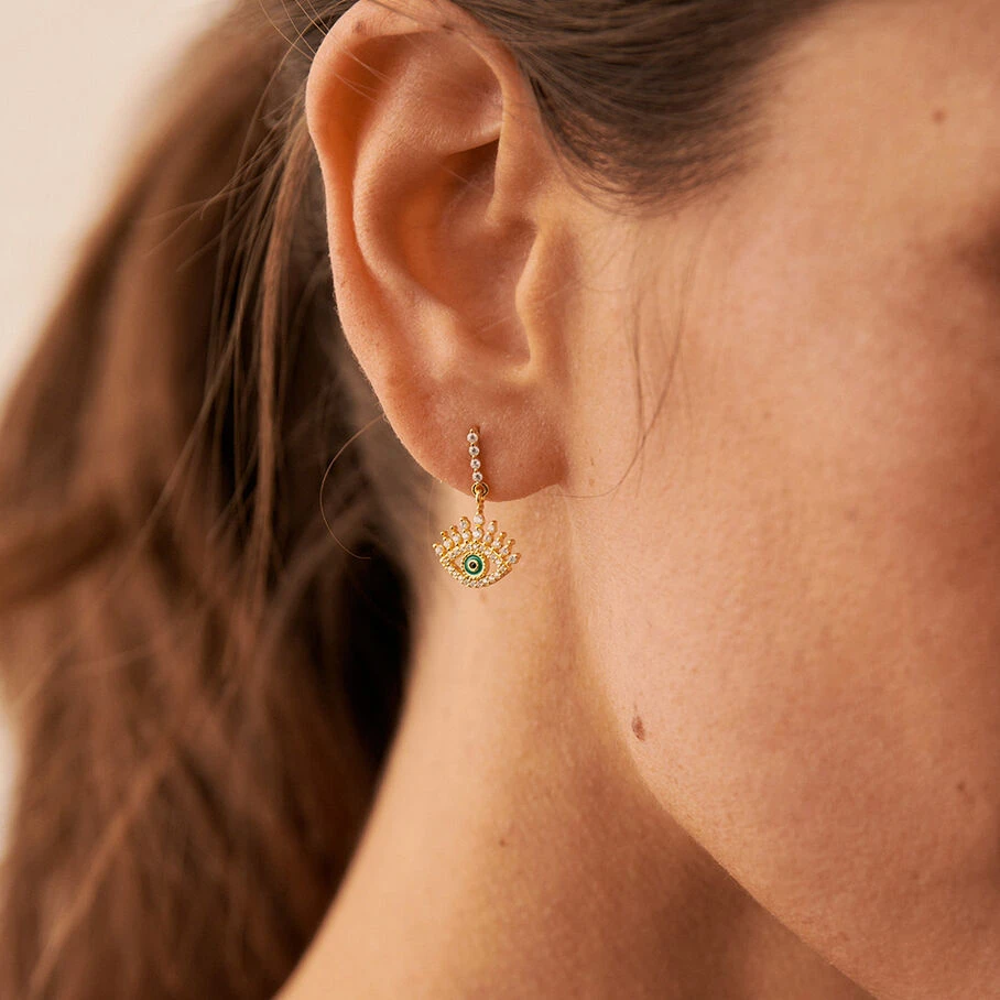 Boucles D'oreilles Pendantes LUCKY EYE - Vert / Doré 2 Boucles D'oreilles Pendantes LUCKY EYE - Vert / Doré – Image 2