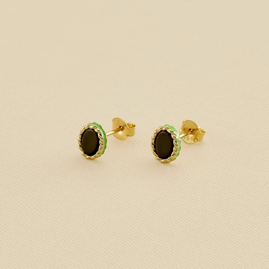 Boucles D'oreilles Puces ATMA - Onyx/ Vert 1 Boucles D'oreilles Puces ATMA - Onyx/ Vert