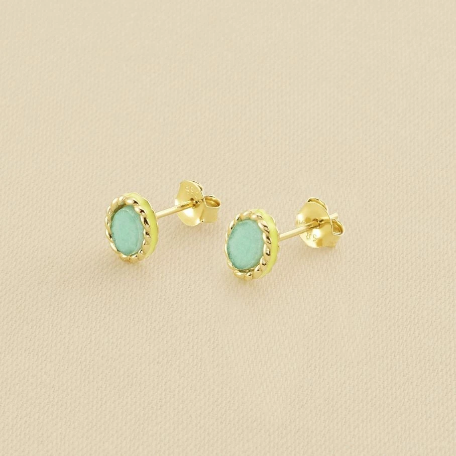 Boucles D'oreilles Puces ATMA - Amazonite/ Jaune 1 Boucles D'oreilles Puces ATMA - Amazonite/ Jaune