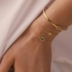 Bracelet Souple LUCKY EYE - Vert / Doré -Boutique De Bijoux De Mode 02490085 658 TU M2