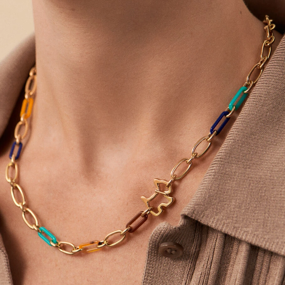 Collier Mi-long CHIEN - Multicolore / Doré 2 Collier Mi-long CHIEN - Multicolore / Doré – Image 2
