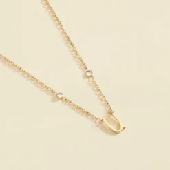Collier Ras Du Cou LETTRE U - Cristal / Doré